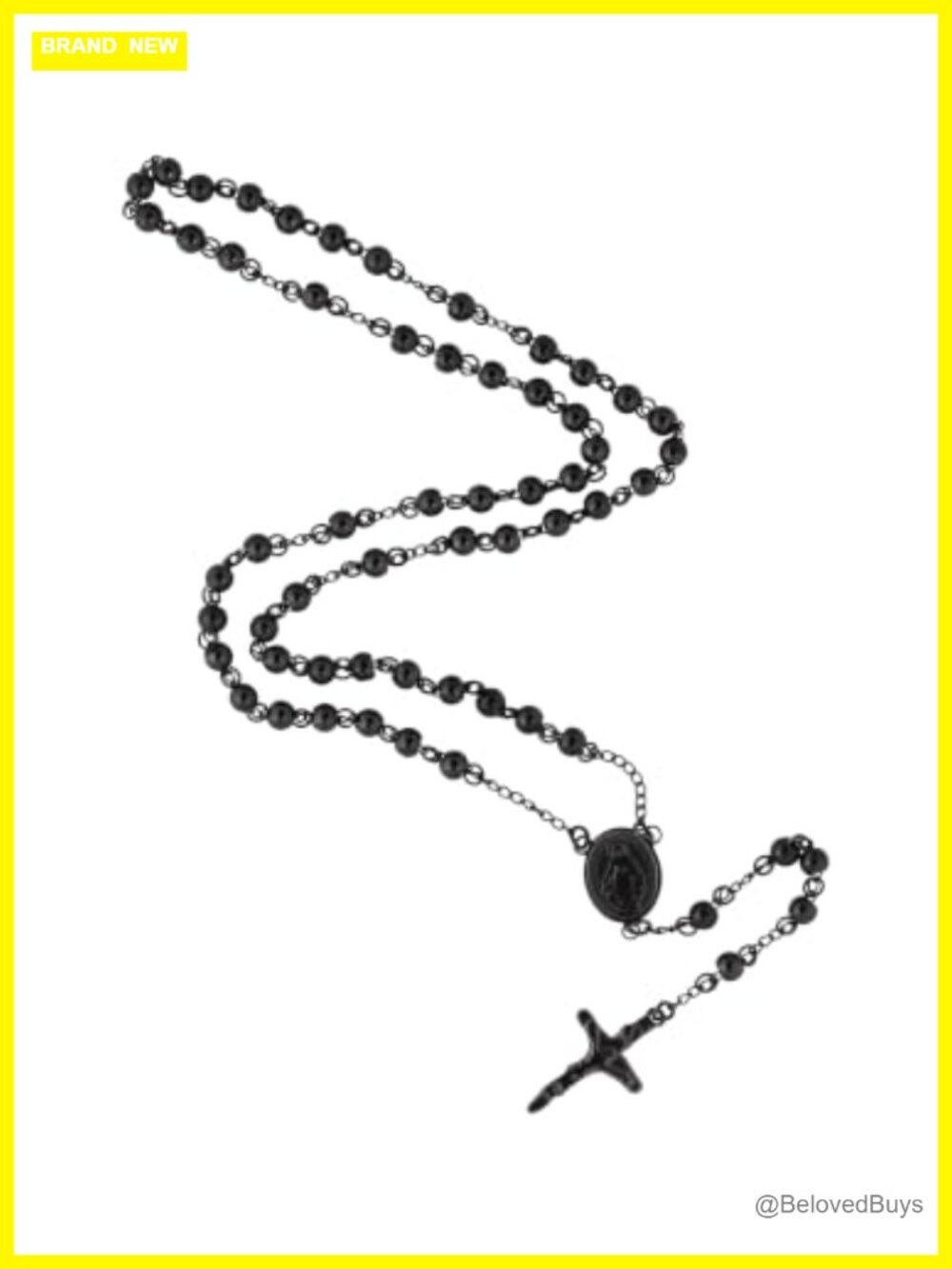 Long Beaded Rosary Cross Necklace Stainless Steel Gothic Emo Grunge